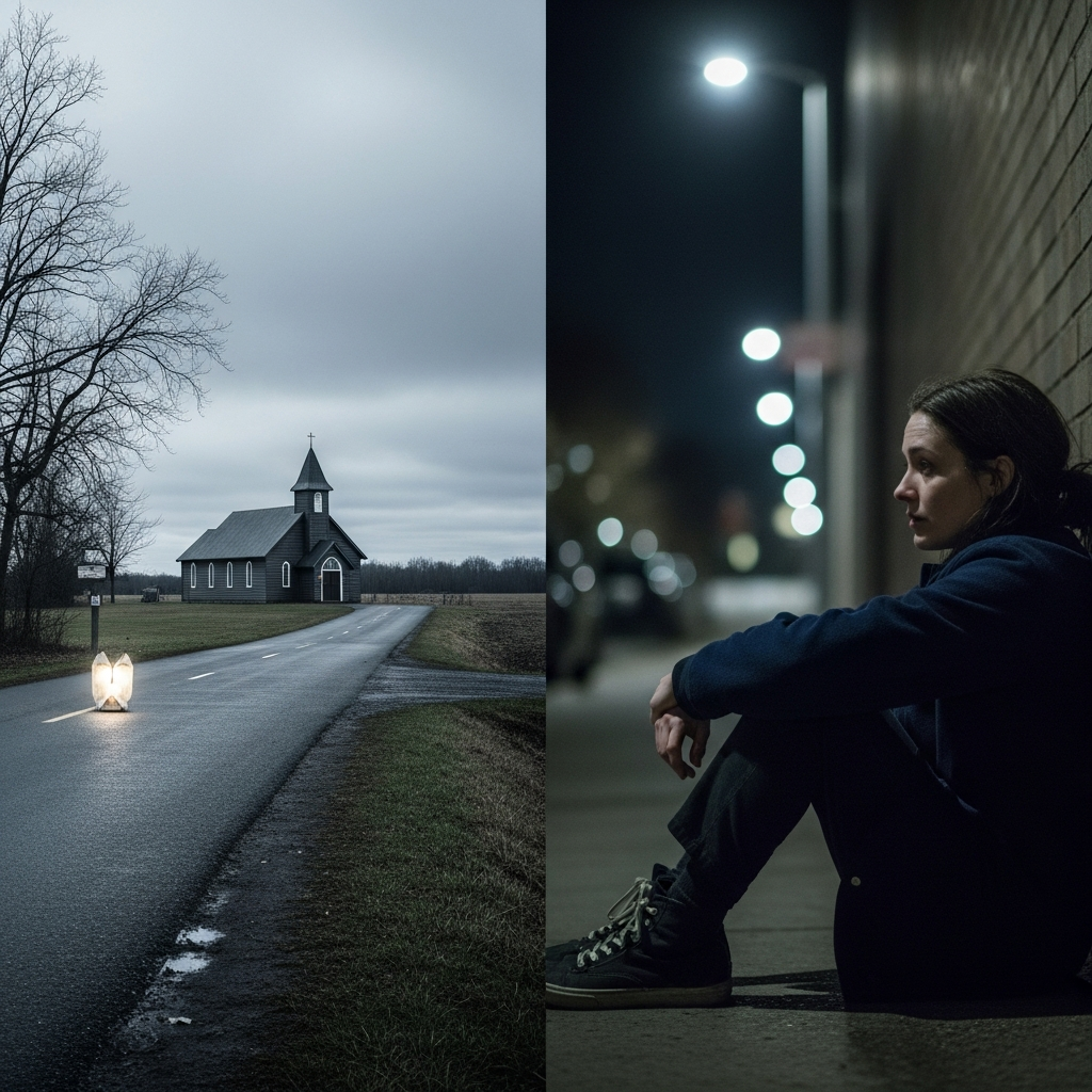 Imagem ilustrativa inspirada em Em Nome do Céu e Bebê Rena, destacando fanatismo religioso, obsessão e drama psicológico em minisséries intensas