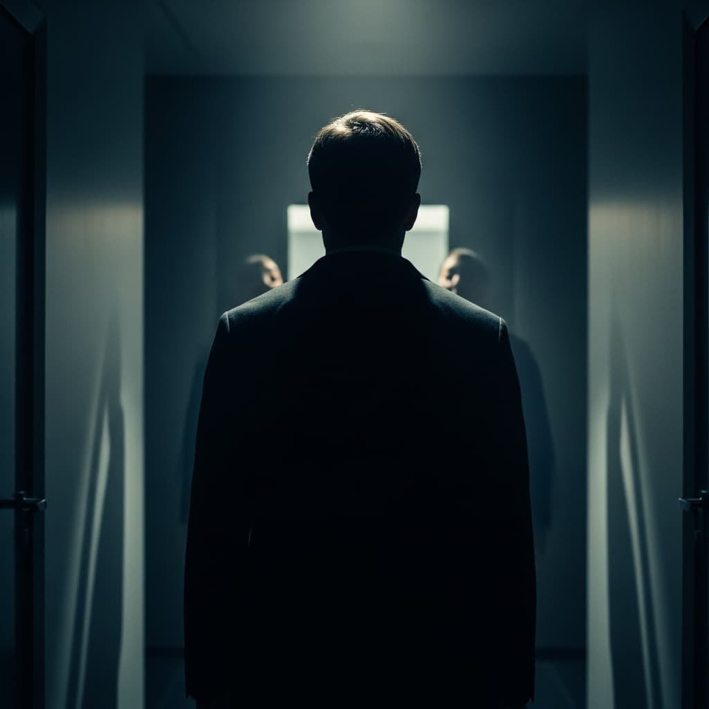 Imagem cinematográfica representando filmes de suspense psicológico, com atmosfera sombria e sensação de tensão mental.