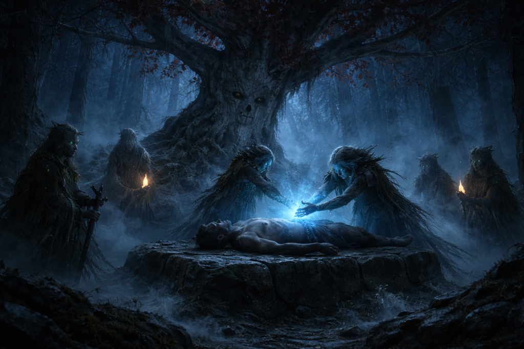 Origem dos caminhantes brancos de Game of Thrones em ritual antigo na floresta.